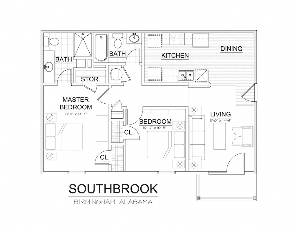 Floor plan for 2 beds, 2 baths, 864 sqft
